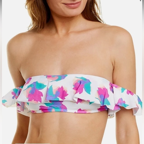 Vix Natalie Bandeau Floral Ruffle Bikini Top Posy - Picture 2 of 6